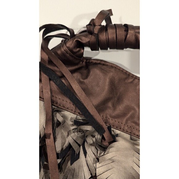 Bueno Brown Faux Leather Fringe Hobo Shoulder Bag Boho Chic‎ Textured - Picture 4 of 7